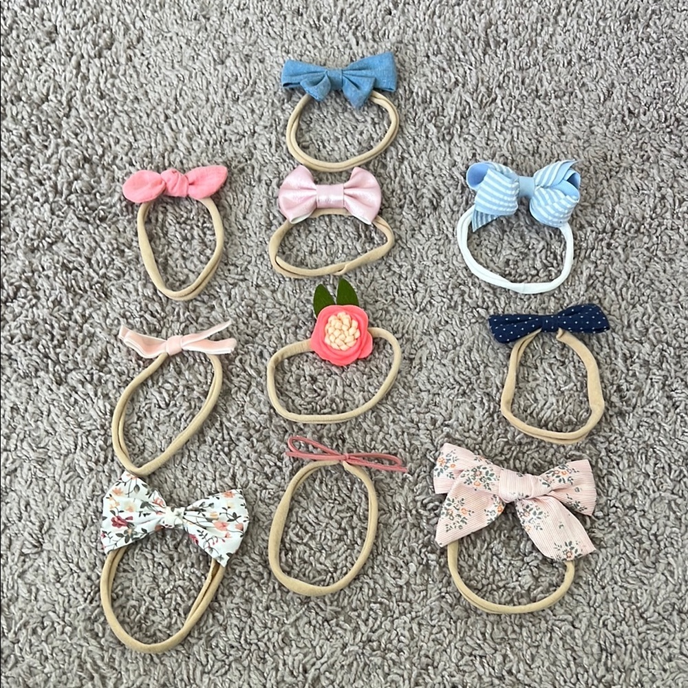 Baby Toddler Nylon Elastics Bow Bundle of 10 Bows